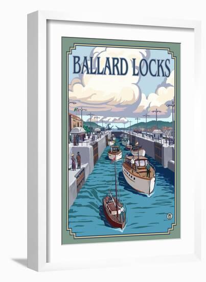 Ballard Locks and Boats, Seattle, Washington-Lantern Press-Framed Art Print