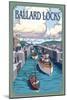 Ballard Locks and Boats, Seattle, Washington-Lantern Press-Mounted Art Print