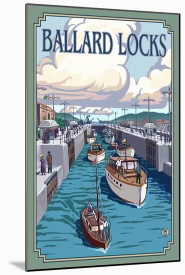 Ballard Locks and Boats, Seattle, Washington-Lantern Press-Mounted Art Print