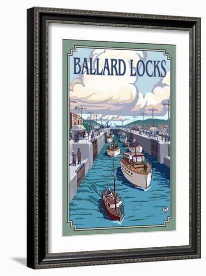 Ballard Locks and Boats, Seattle, Washington-Lantern Press-Framed Art Print