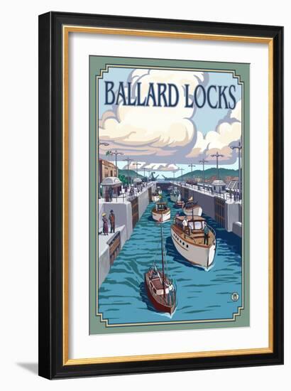 Ballard Locks and Boats, Seattle, Washington-Lantern Press-Framed Art Print