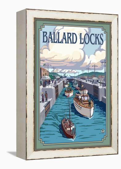 Ballard Locks and Boats, Seattle, Washington-Lantern Press-Framed Stretched Canvas