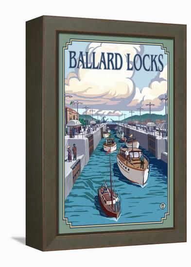 Ballard Locks and Boats, Seattle, Washington-Lantern Press-Framed Stretched Canvas