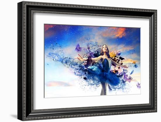 Ballerina & Blue Painted Dress-null-Framed Art Print