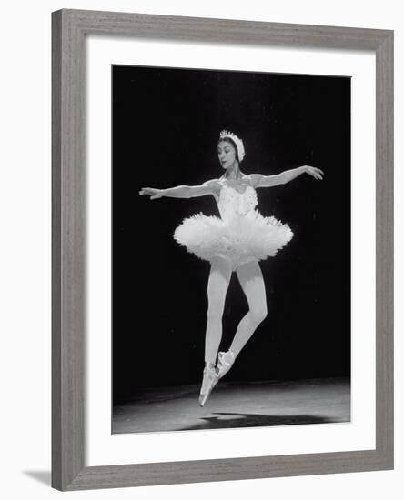 Ballerina Margot Fonteyn in White Costume Dancing Alone on Stage-Gjon Mili-Framed Premium Photographic Print