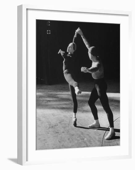 Ballerina Maria Tallchief Rehearsing "Swan Lake" with Andre Eglevsky-Ed Clark-Framed Premium Photographic Print