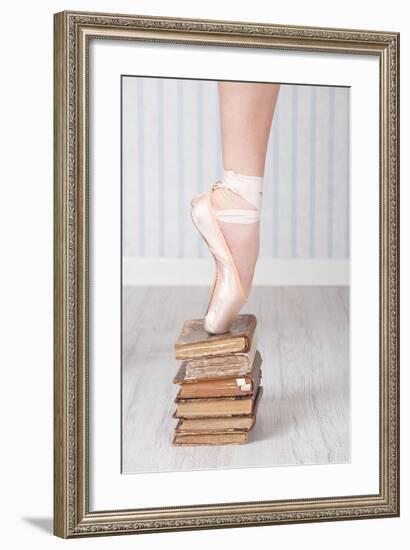 Ballerina Pointe on Old Books-null-Framed Art Print