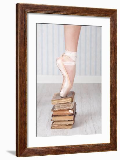 Ballerina Pointe on Old Books-null-Framed Art Print