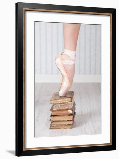 Ballerina Pointe on Old Books-null-Framed Art Print