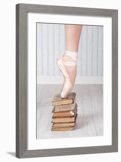 Ballerina Pointe on Old Books-null-Framed Art Print