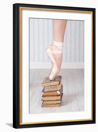 Ballerina Pointe on Old Books-null-Framed Art Print