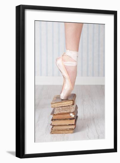 Ballerina Pointe on Old Books-null-Framed Art Print