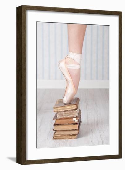 Ballerina Pointe on Old Books-null-Framed Art Print