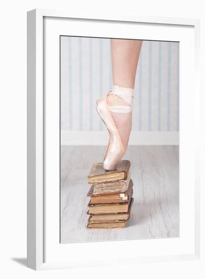 Ballerina Pointe on Old Books--Framed Art Print