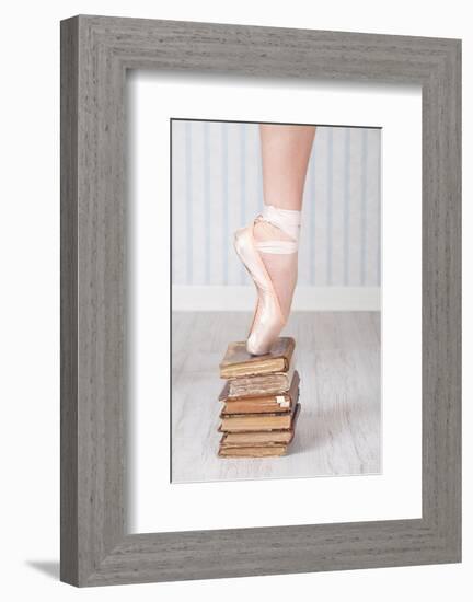 Ballerina Pointe on Old Books-null-Framed Premium Giclee Print