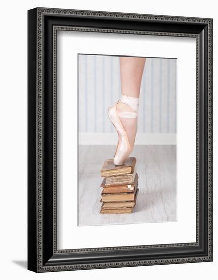 Ballerina Pointe on Old Books-null-Framed Premium Giclee Print