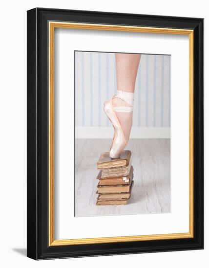 Ballerina Pointe on Old Books-null-Framed Premium Giclee Print