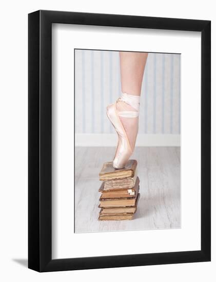 Ballerina Pointe on Old Books-null-Framed Premium Giclee Print
