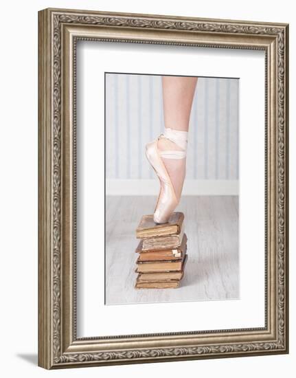 Ballerina Pointe on Old Books-null-Framed Art Print