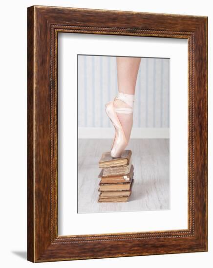 Ballerina Pointe on Old Books--Framed Art Print