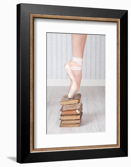 Ballerina Pointe on Old Books--Framed Art Print