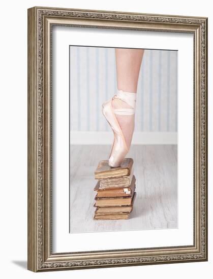 Ballerina Pointe on Old Books-null-Framed Art Print