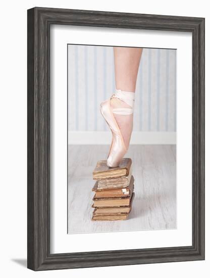 Ballerina Pointe on Old Books-null-Framed Art Print