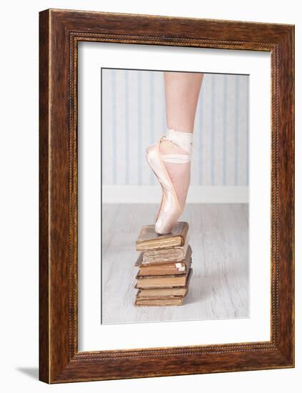 Ballerina Pointe on Old Books-null-Framed Art Print