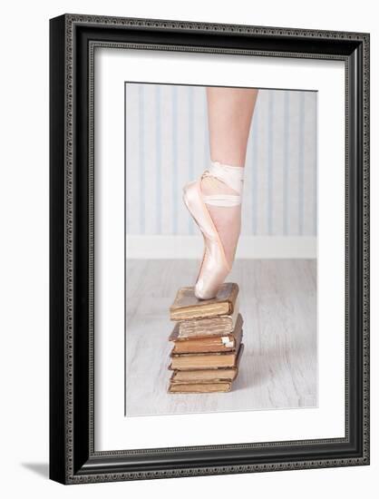 Ballerina Pointe on Old Books-null-Framed Art Print