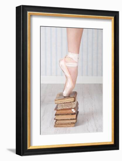 Ballerina Pointe on Old Books-null-Framed Art Print