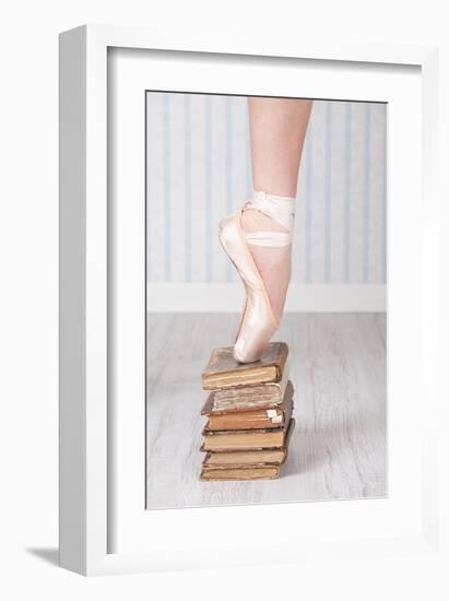 Ballerina Pointe on Old Books-null-Framed Art Print