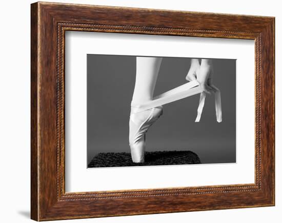 Ballerina Tying up Point Shoes--Framed Art Print