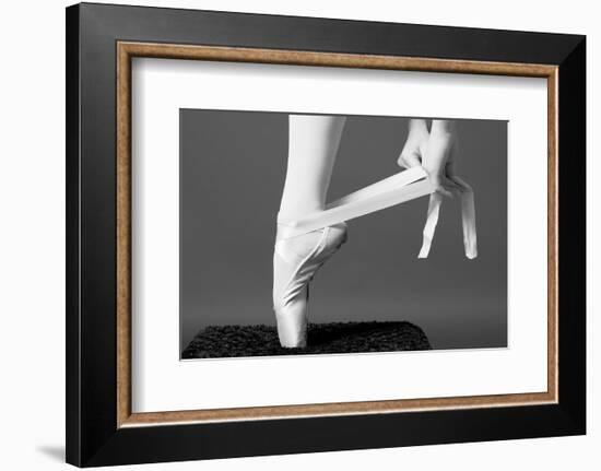 Ballerina Tying up Point Shoes-null-Framed Art Print