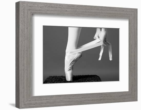 Ballerina Tying up Point Shoes--Framed Art Print