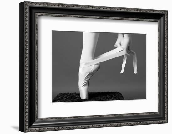 Ballerina Tying up Point Shoes-null-Framed Art Print