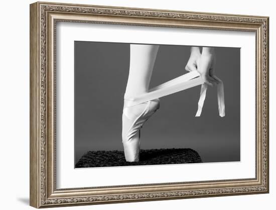 Ballerina Tying up Point Shoes-null-Framed Art Print