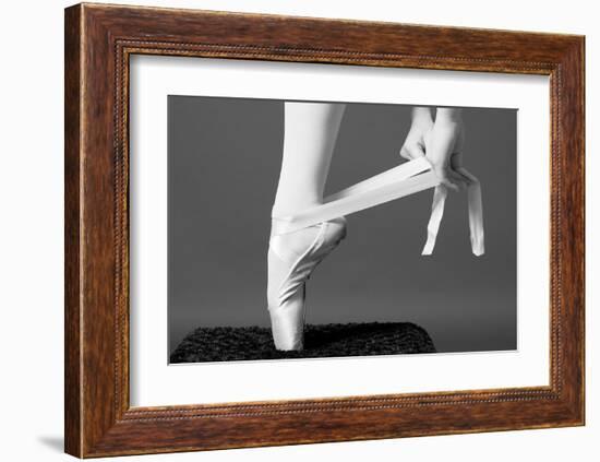 Ballerina Tying up Point Shoes-null-Framed Art Print