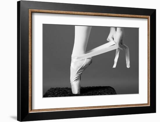 Ballerina Tying up Point Shoes-null-Framed Art Print