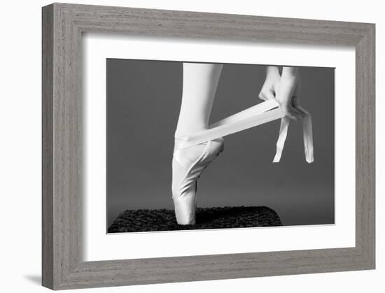 Ballerina Tying up Point Shoes-null-Framed Art Print