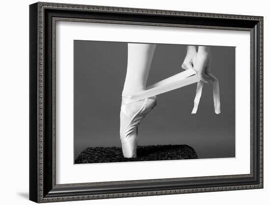 Ballerina Tying up Point Shoes-null-Framed Art Print