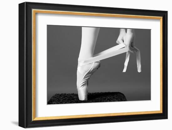 Ballerina Tying up Point Shoes-null-Framed Art Print