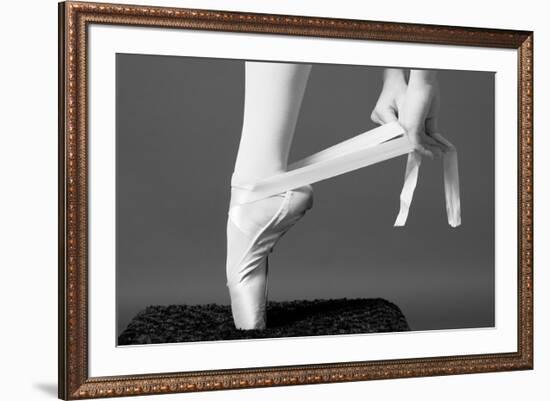 Ballerina Tying up Point Shoes-null-Framed Art Print