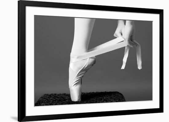 Ballerina Tying up Point Shoes-null-Framed Art Print