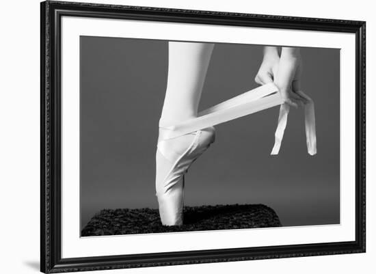 Ballerina Tying up Point Shoes-null-Framed Art Print