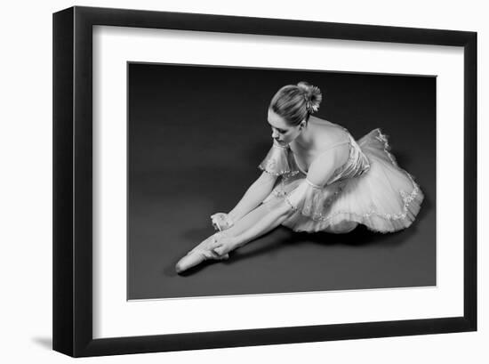 Ballerina Tying Up Point Shoes-null-Framed Art Print