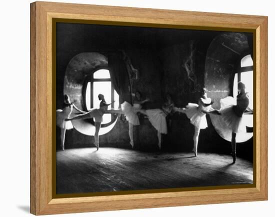 Ballerinas at Barre Against Round Windows During Rehearsal For "Swan Lake" at Grand Opera de Paris-Alfred Eisenstaedt-Framed Premier Image Canvas