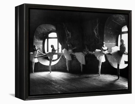 Ballerinas at Barre Against Round Windows During Rehearsal For "Swan Lake" at Grand Opera de Paris-Alfred Eisenstaedt-Framed Premier Image Canvas