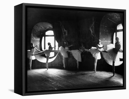 Ballerinas at Barre Against Round Windows During Rehearsal For "Swan Lake" at Grand Opera de Paris-Alfred Eisenstaedt-Framed Premier Image Canvas