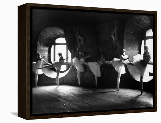 Ballerinas at Barre Against Round Windows During Rehearsal For "Swan Lake" at Grand Opera de Paris-Alfred Eisenstaedt-Framed Premier Image Canvas