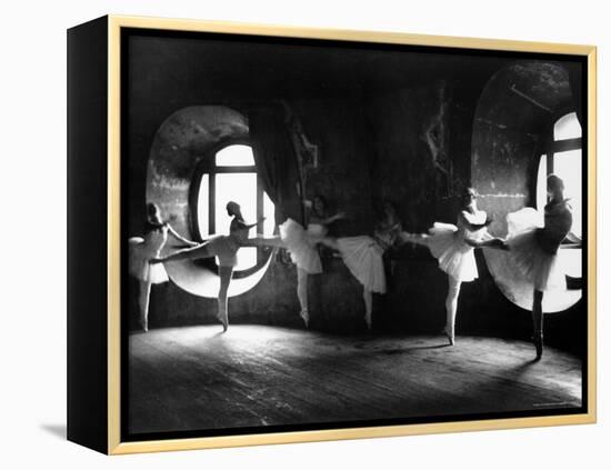 Ballerinas at Barre Against Round Windows During Rehearsal For "Swan Lake" at Grand Opera de Paris-Alfred Eisenstaedt-Framed Premier Image Canvas